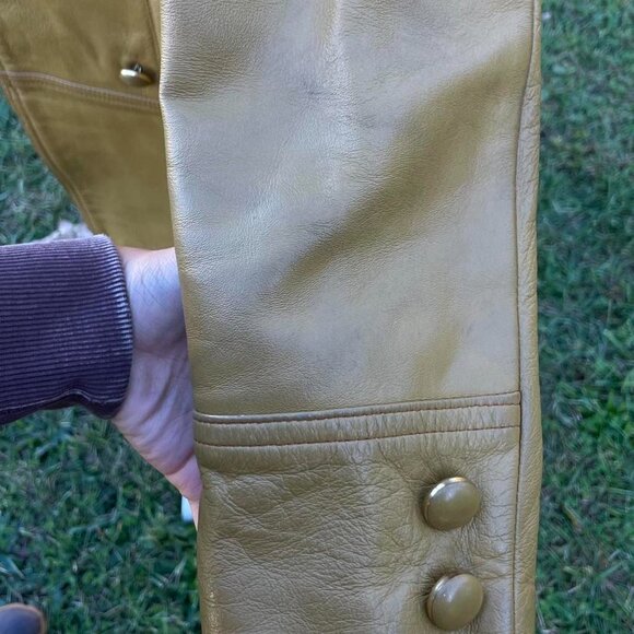 Vintage Golden Yellow Real Leather Jacket with unique button detailing - Picture 7 of 8